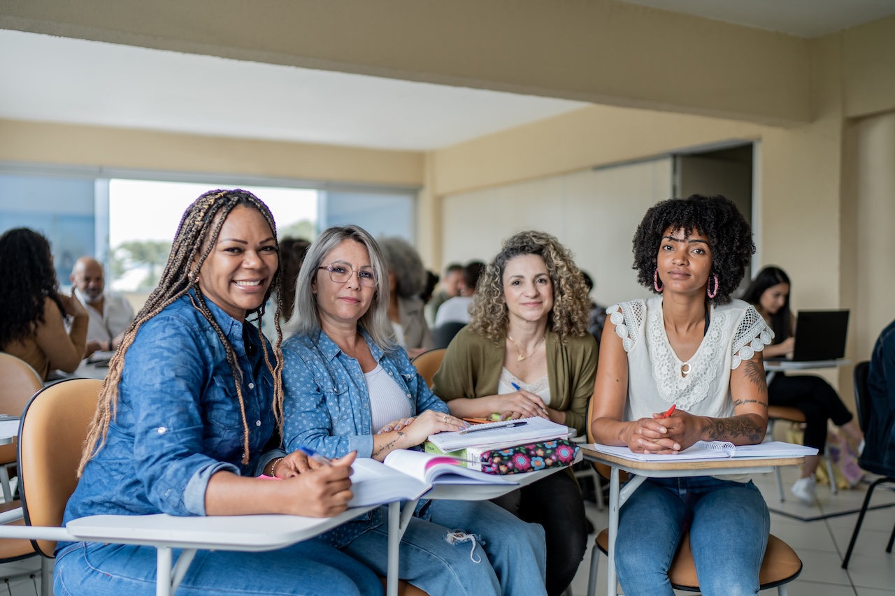 Group of mature women studying in the classroom